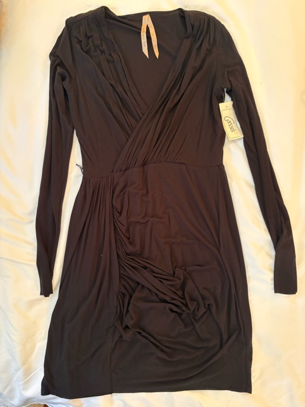 Long Sleeve Black Faux Wrap-Style Dress Made in the USA!